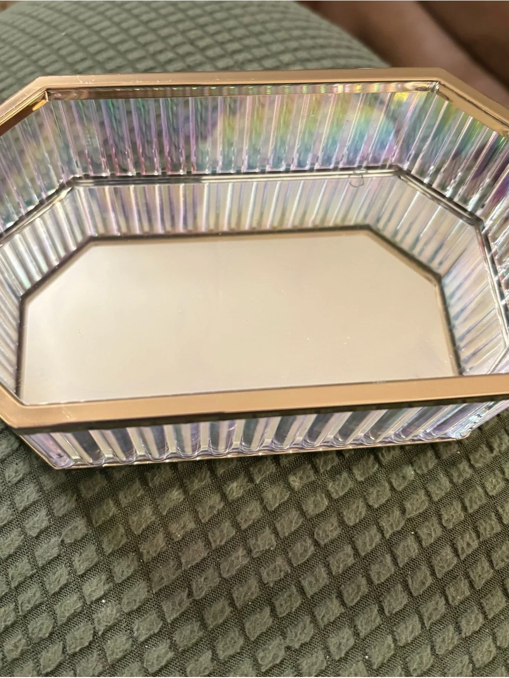 Bath & Body Works Iridescent Glass Vanity Tray with Gold Trim new never used